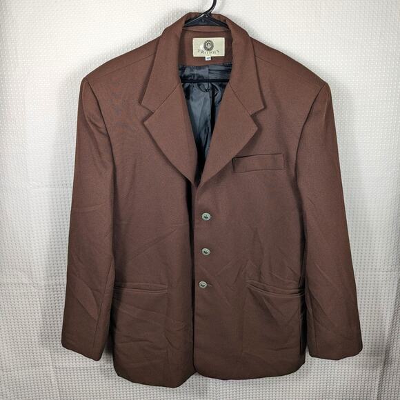 Vintage 70s Trophy USA Brown Textured Blazer Men 42R Retro Jacket Rayon Acetate - Picture 1 of 7